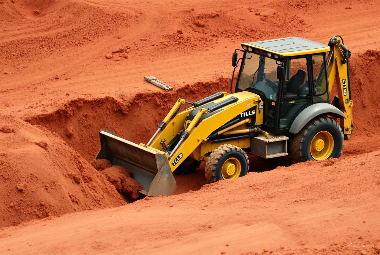 TLB backhoe loader digging a trench
